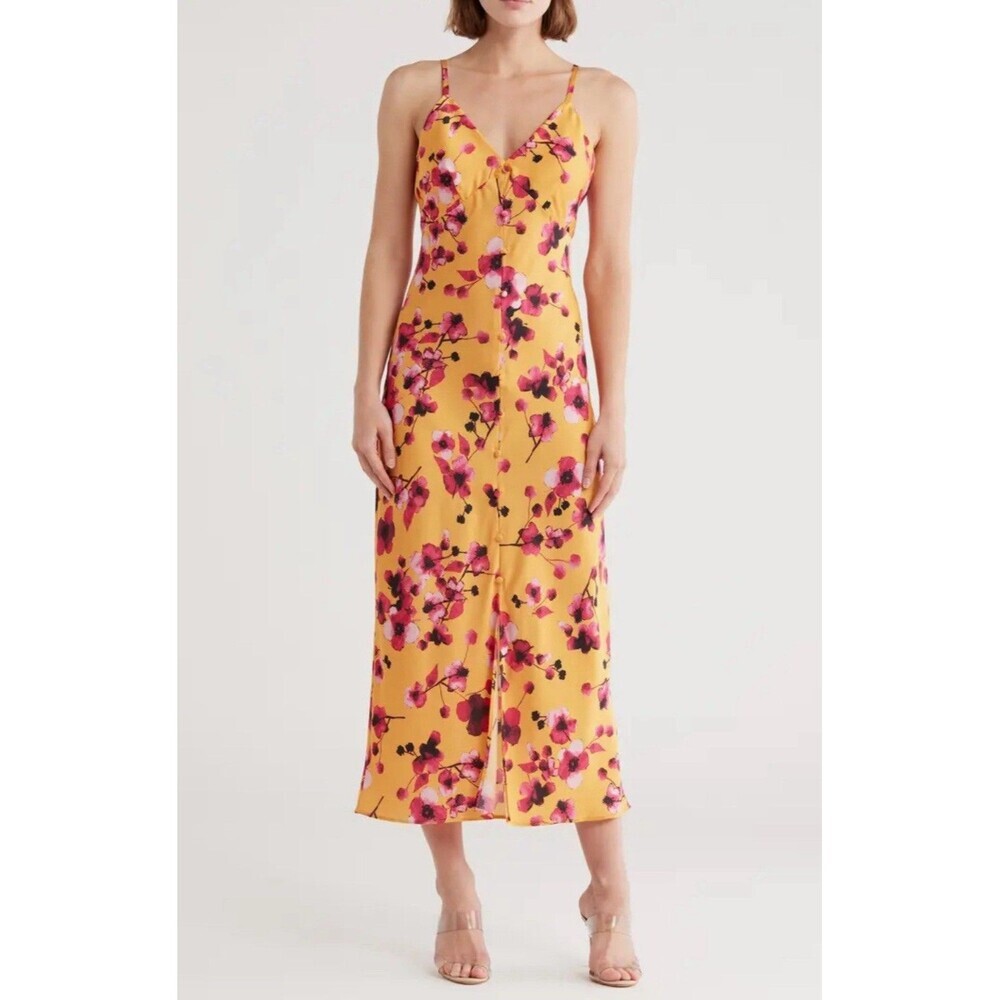 NWT Anthropologie Hutch MEDIUM Liddy Slipdress Floral Maxi Dress Mustard‎ Multi